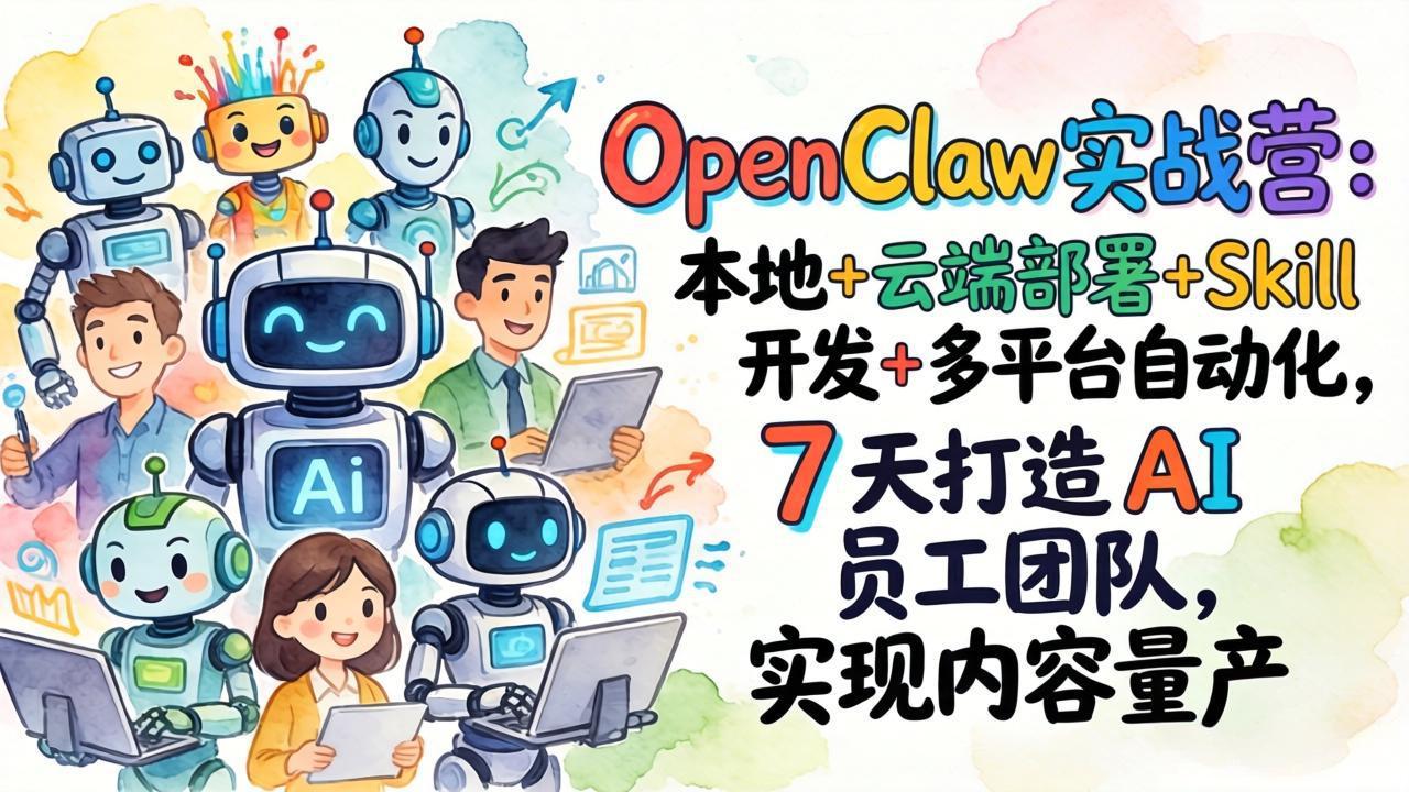 OpenClaw实战营：本地+云端部署+Skill开发+多平台自动化，7 天打造 AI 员工团队，实现内容量产| 副业网