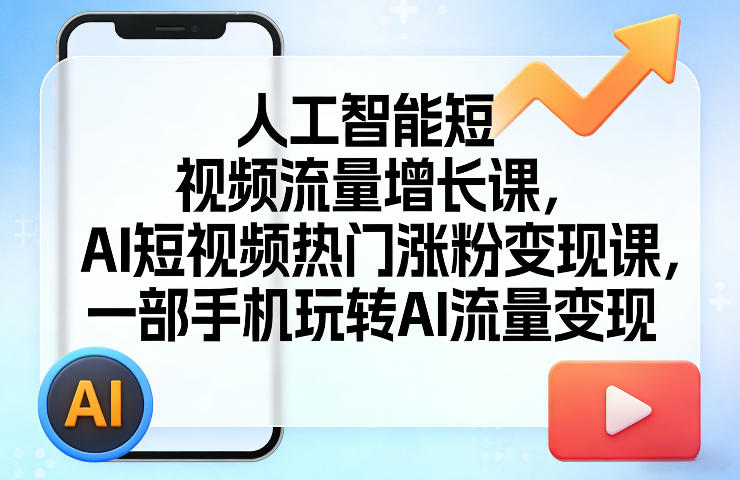 人工智能短视频流量增长课，AI短视频热门涨粉变现课，一部手机玩转AI流量变现| 副业网