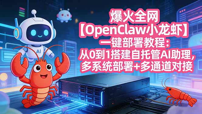 爆火全网【OpenClaw 小龙虾】一键部署教程：从0到1搭建自托管AI助理，多系统部署+多通道对接| 副业网
