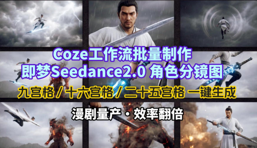 Coze工作流批量制作即梦Seedance2.0角色分镜图，九宫格-十六宫格-二十五宫格一键生成，漫剧量产，效率翻倍| 副业网