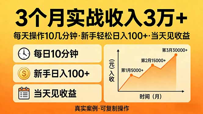 3个月实战收入3万+，每天操作10几分钟，新手轻松日入100+，当天见收益| 副业网