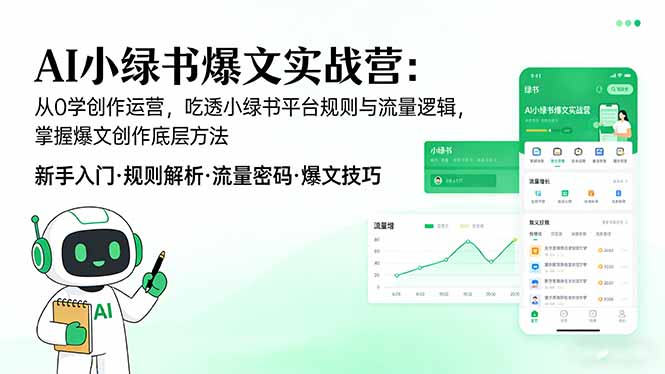 AI 小绿书爆文实战营：从0学创作运营，吃透小绿书平台规则与流量逻辑，掌握爆文创作底层方法| 副业网