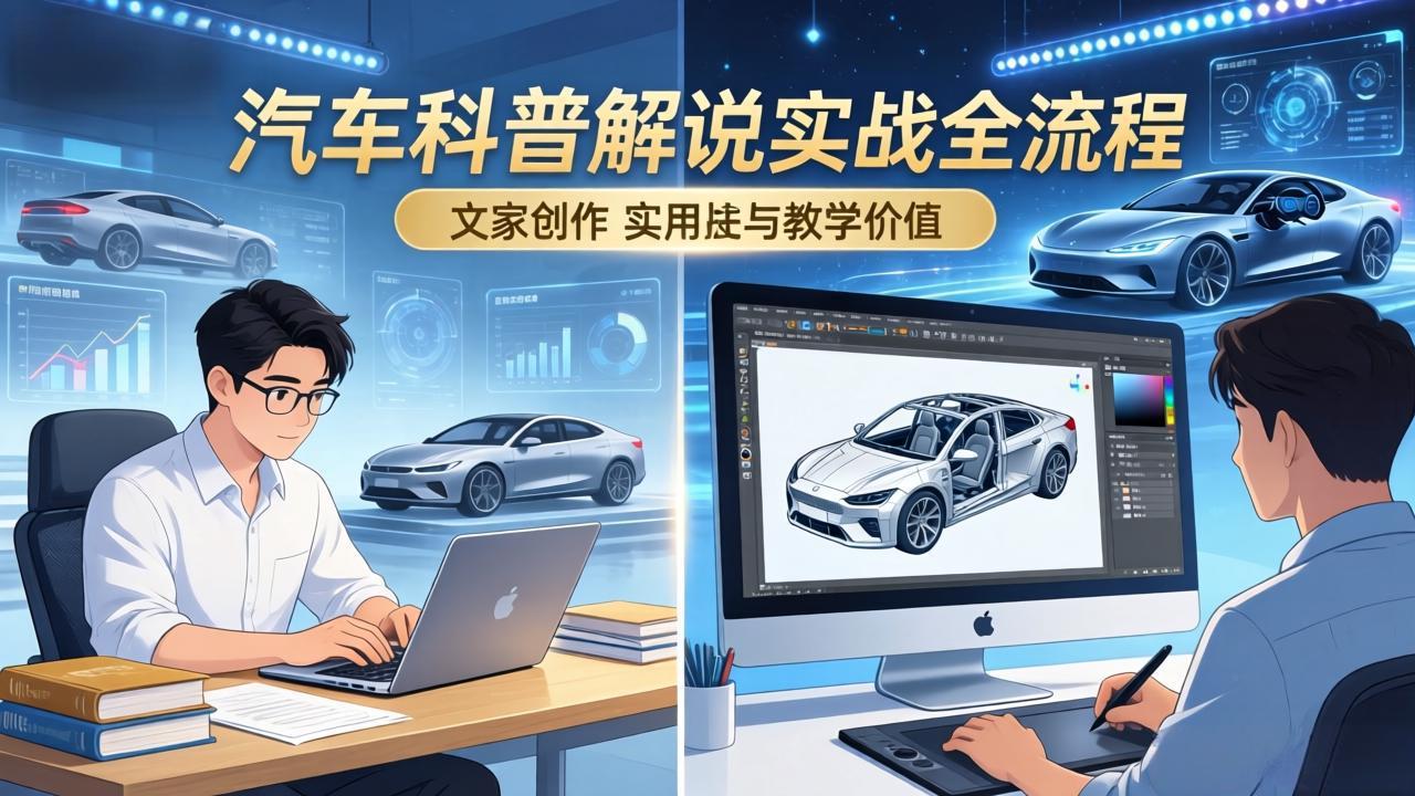 抖音汽车科普解说实战：文案+动画+画面处理+去水印全流程，打造专业汽车科普视频| 副业网