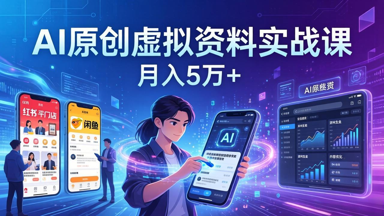 AI原创虚拟资料实战课：2026新机会，小红书闲鱼开店，普通人用AI轻松变现，月入5万+| 副业网