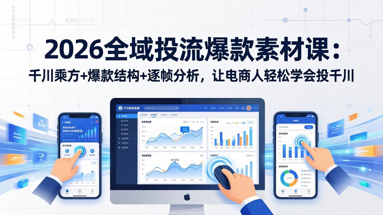 2026全域投流爆款素材课：千川乘方+爆款结构+逐帧分析，让电商人轻松学会投千川| 副业网