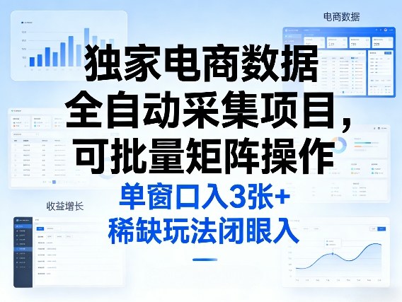 独家电商数据全自动采集项目，可批量矩阵操作，单窗口日入3张+，稀缺玩法闭眼入【揭秘】| 副业网