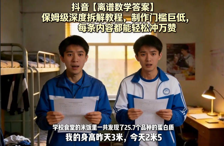 抖音【离谱数学答案】保姆级深度拆解教程，制作门槛巨低，每条内容都能轻松冲万赞，附详细步骤| 副业网