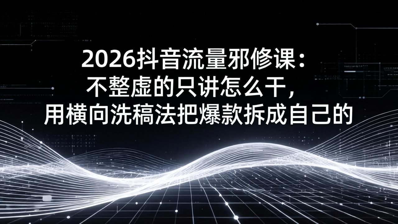 2026抖音流量邪修课：不整虚的只讲怎么干，用横向洗稿法把爆款拆成自己的| 副业网