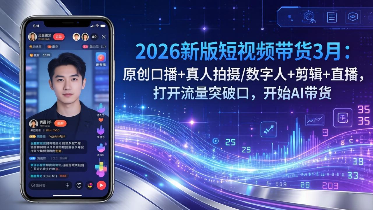 2026新版短视频带货3月：原创口播+真人拍摄/数字人+剪辑+直播，打开流量突破口，开始AI带货| 副业网