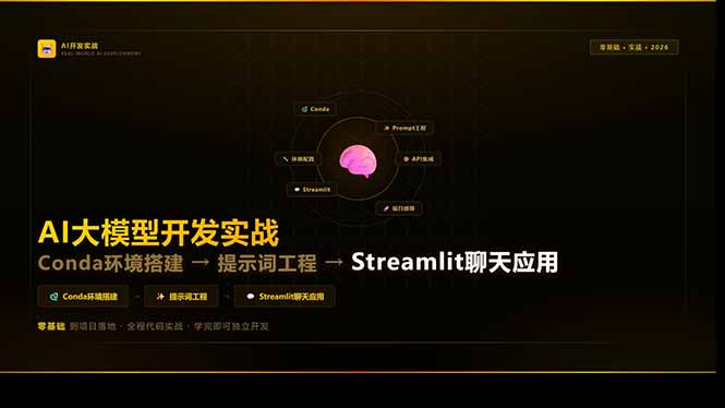 AI大模型开发实战：Conda环境搭建→提示词工程→Streamlit聊天应用，零基础到项目落地| 副业网