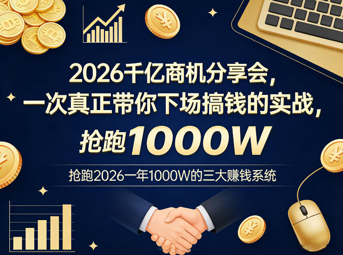 2026千亿商机分享会，一次真正带你下场搞钱的实战，抢跑2026一年1000W的三大賺钱系统| 副业网