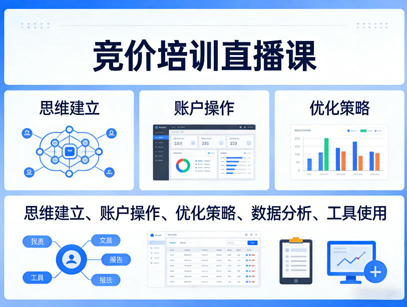 竞价培训直播课，覆盖思维建立、账户操作、优化策略、数据分析、工具使用等，全方位提升效果| 副业网