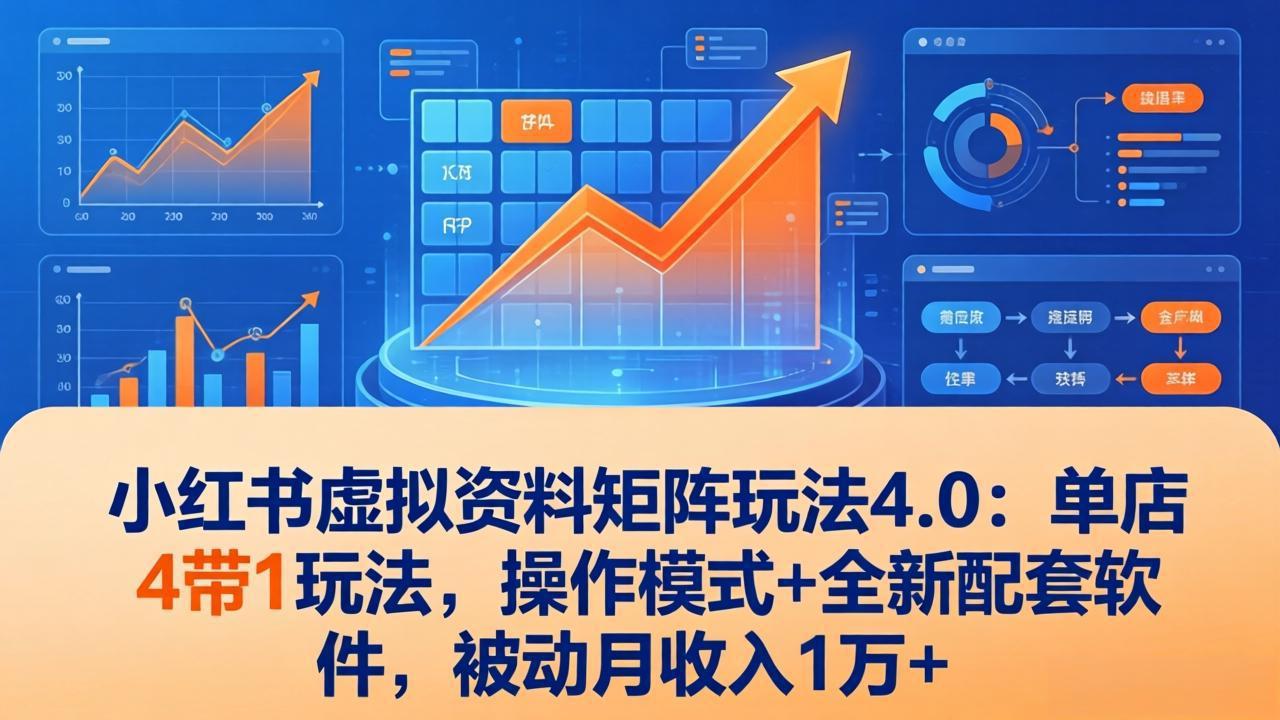 小红书虚拟资料矩阵玩法4.0：单店4带1玩法，操作模式+全新配套软件，被动月收入1万+| 副业网