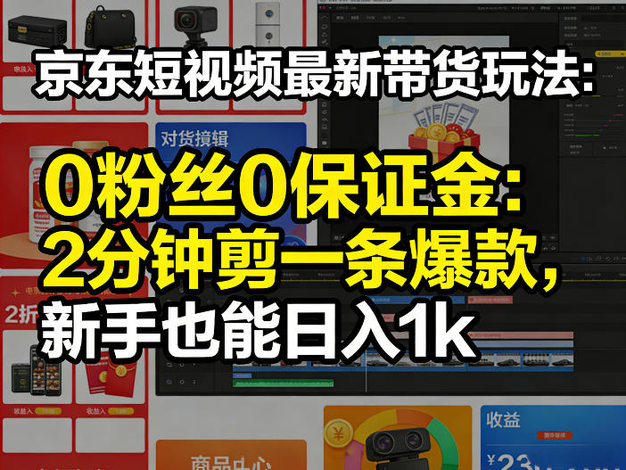京东短视频最新带货玩法，0粉丝0保证金，2分钟剪一条爆款，新手也能日入1k+【揭秘】| 副业网