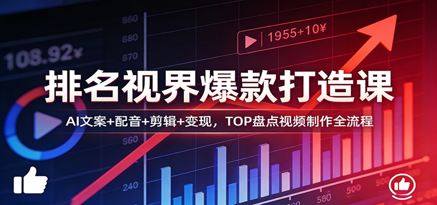 排名视界爆款打造课：AI文案+配音+剪辑+变现，TOP盘点视频制作全流程| 副业网