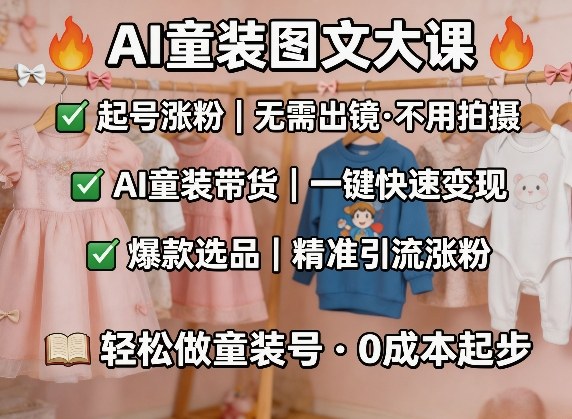 AI童装图文剪辑，某社群童装图文大课，起号涨粉、AI童装带货、爆款选品，无需出镜和拍摄| 副业网