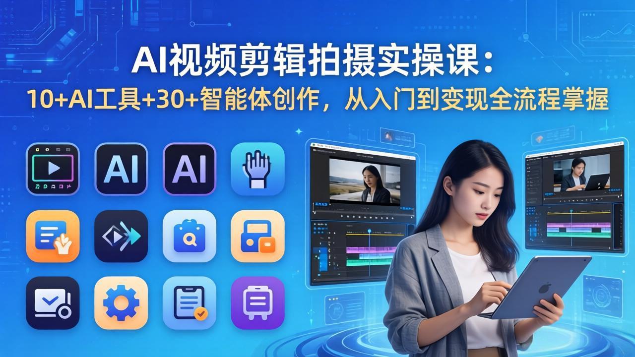 AI 视频剪辑拍摄实操课：10+AI工具+30+智能体创作，从入门到变现全流程掌握| 副业网
