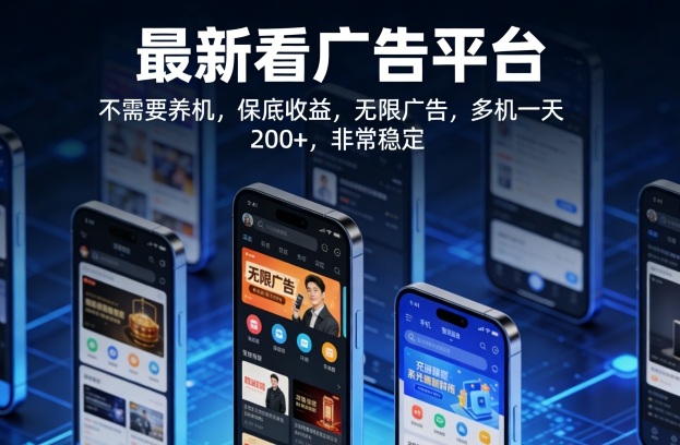 最新看广告平台，不需要养机，保底收益，无限广告，多机一天200+，非常稳定【揭秘】| 副业网
