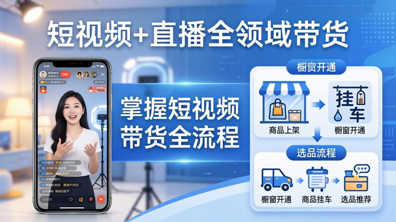 短视频+直播全领域带货：掌握橱窗开通、挂车、选品、爆款文案改编等短视频带货全流程| 副业网