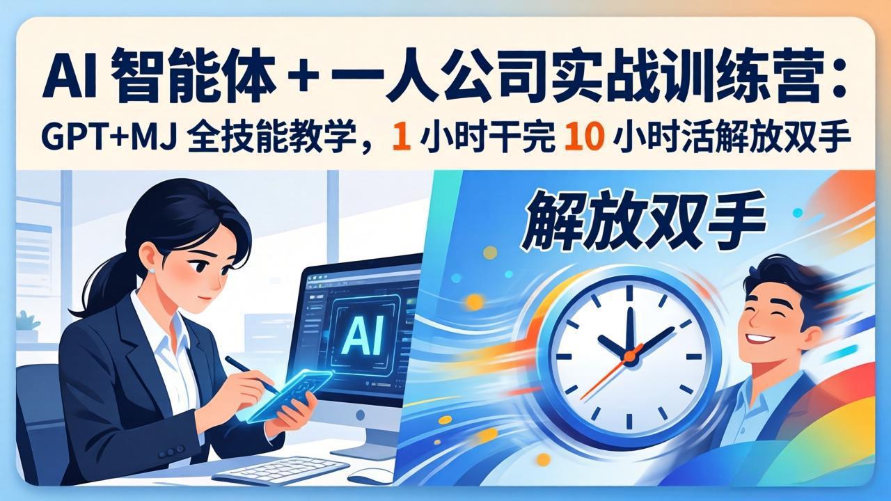 AI 智能体 + 一人公司实战训练营：GPT+MJ 全技能教学，1 小时干完 10 小时活解放双手| 副业网