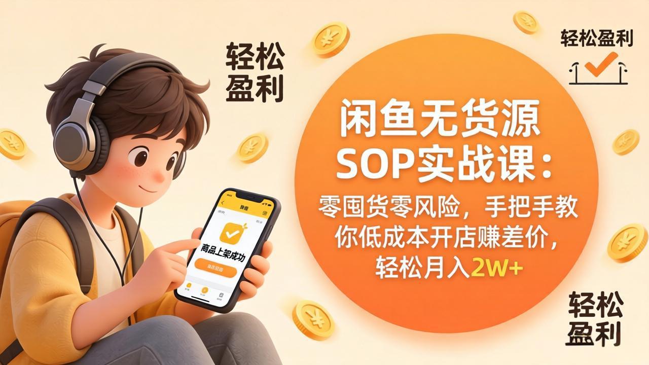 闲鱼无货源SOP实战课：零囤货零风险，手把手教你低成本开店赚差价，轻松月入2w+| 副业网
