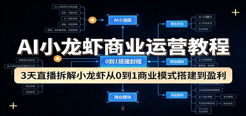 AI小龙虾商业运营教程：3天直播拆解小龙虾从0到1商业模式搭建到盈利| 副业网