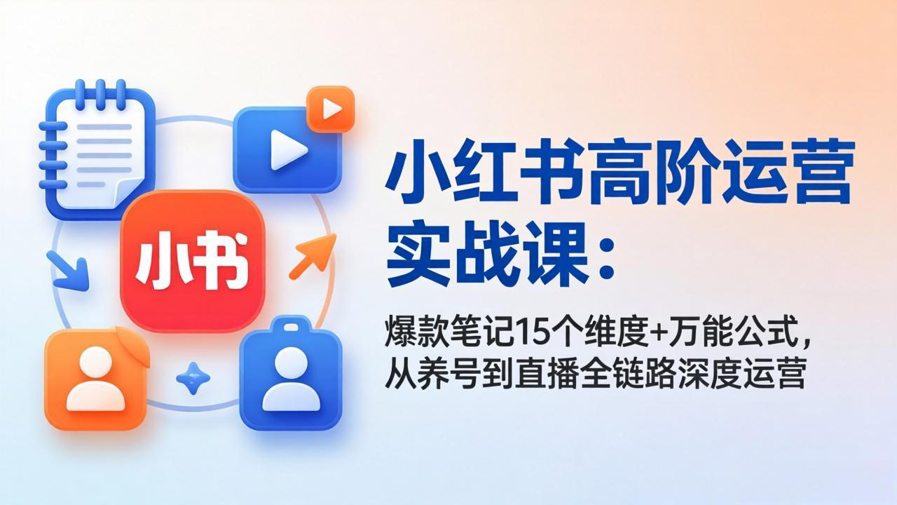 小红书高阶运营实战课：爆款笔记15个维度+万能公式，从养号到直播全链路深度运营| 副业网