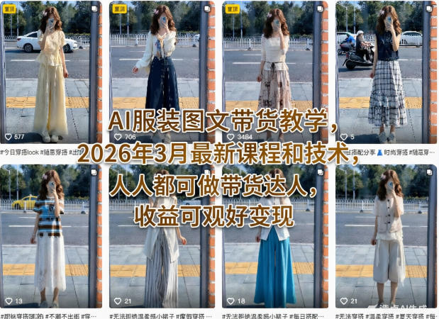 AI服装图文带货教学，2026年3月最新课程和技术，人人都可做带货达人，收益可观好变现| 副业网