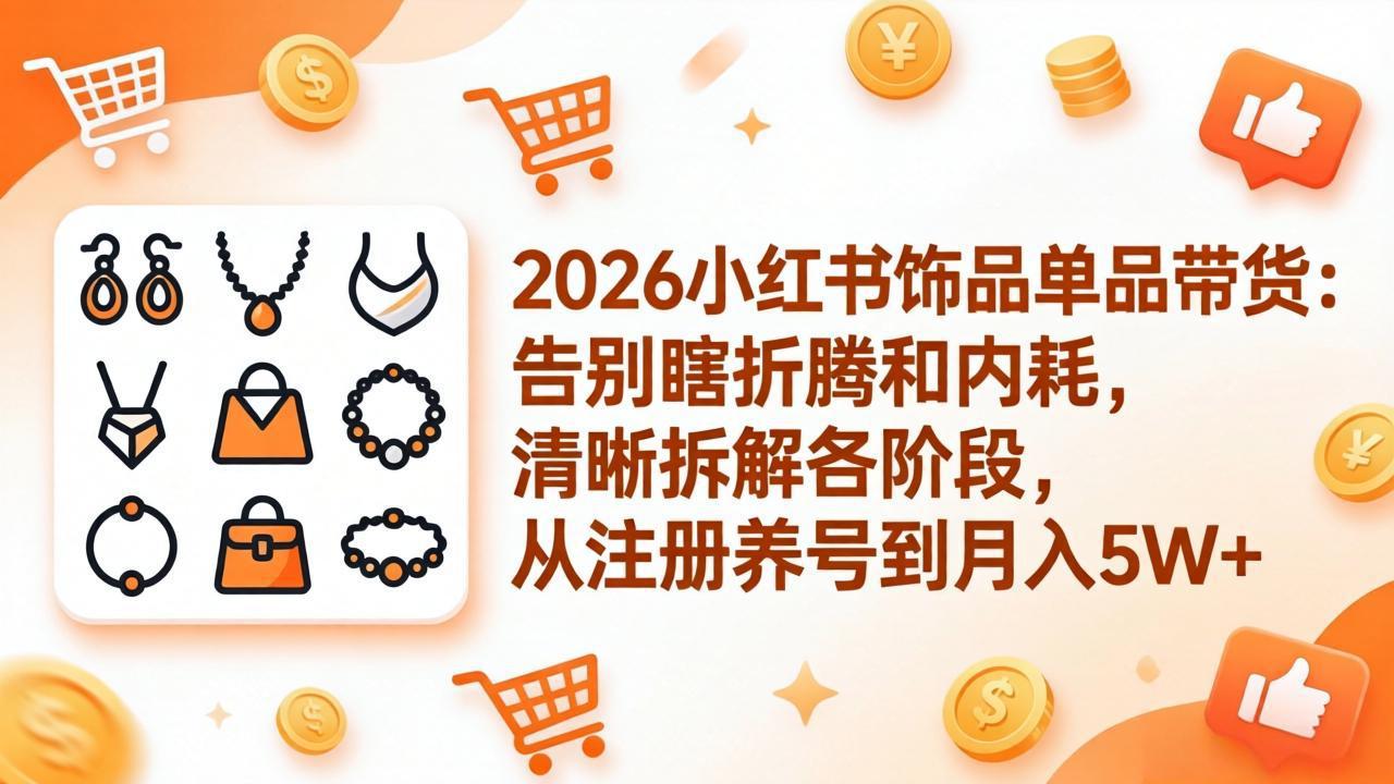 2026小红书饰品单品带货：告别瞎折腾和内耗，清晰拆解各阶段，从注册养号到月入5W+| 副业网