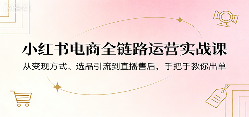 小红书电商全链路运营实战课：从变现方式、选品引流到直播售后，手把手教你出单| 副业网