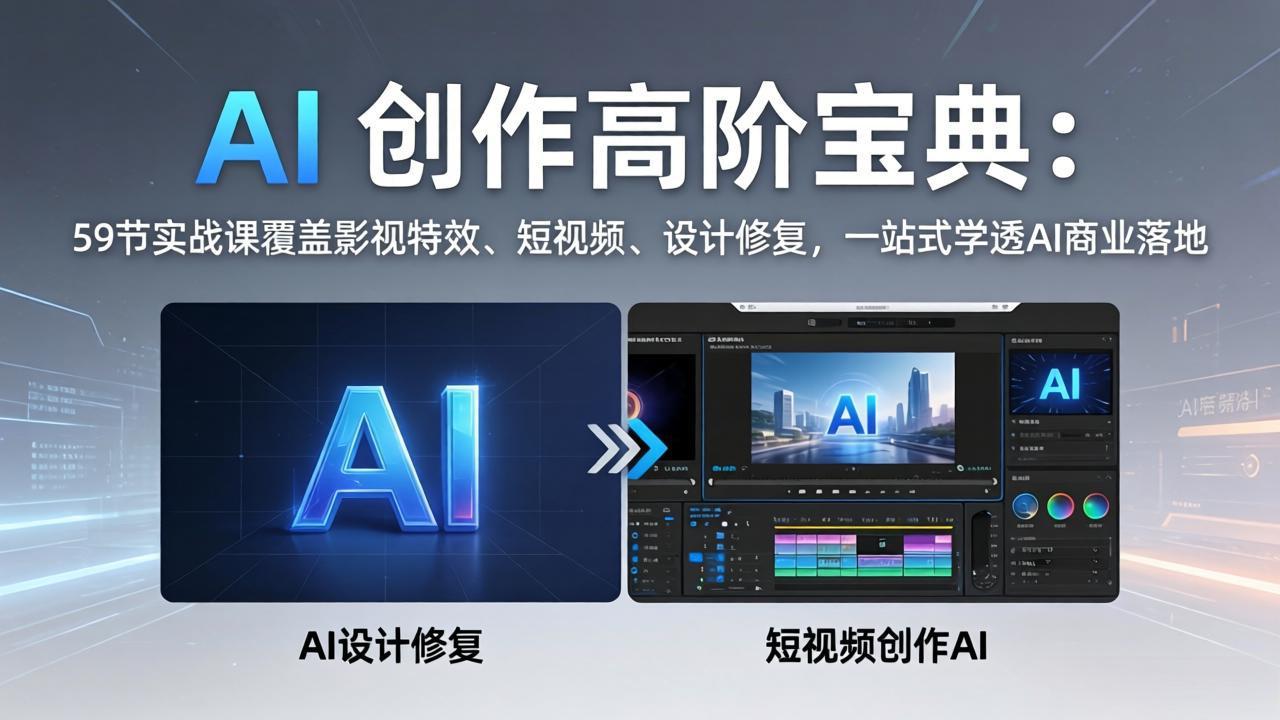 AI 创作高阶宝典：59节实战课覆盖影视特效、短视频、设计修复，一站式学透AI商业落地| 副业网