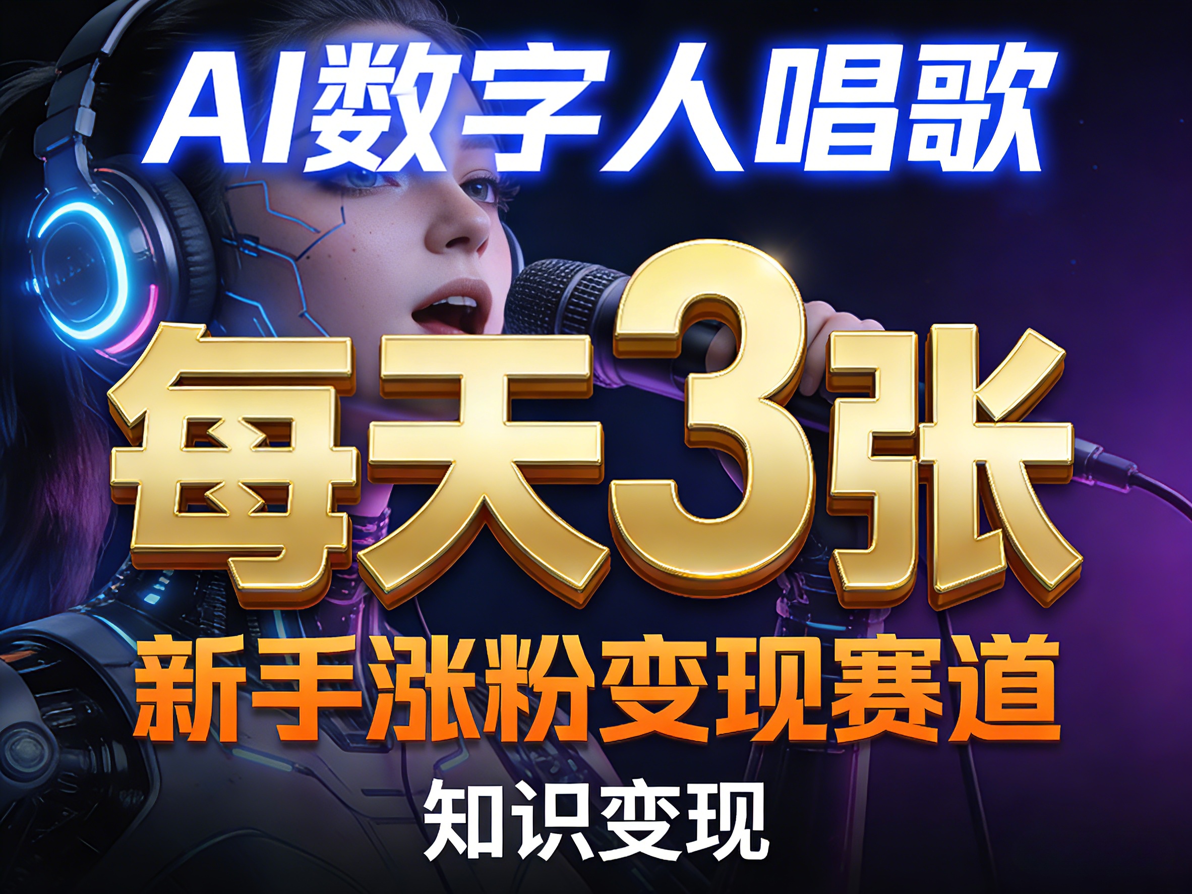 AI数字人唱歌，新手涨粉变现赛道，每天3张和知识付费，副业必备| 副业网