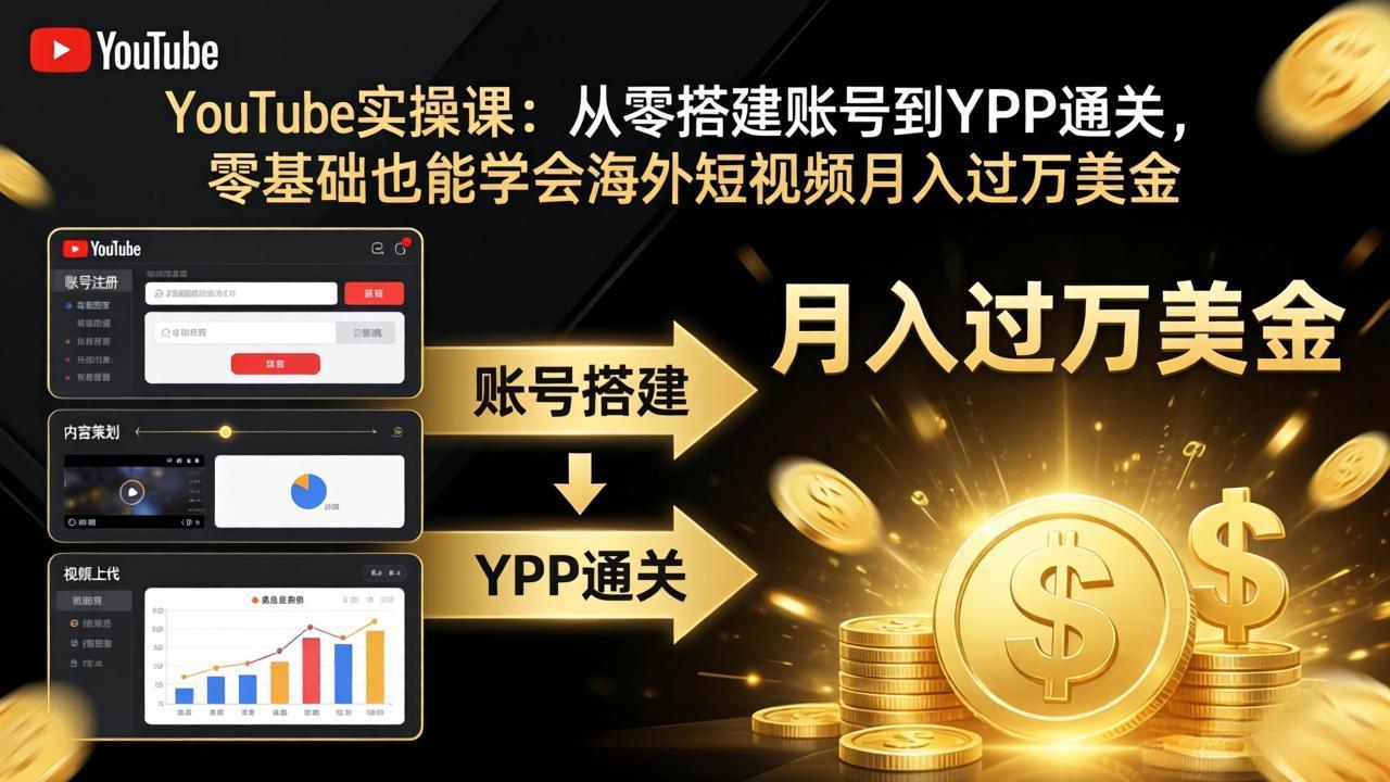 YouTube实操课：从零搭建账号到YPP通关，零基础也能学会海外短视频月入过万美金| 副业网