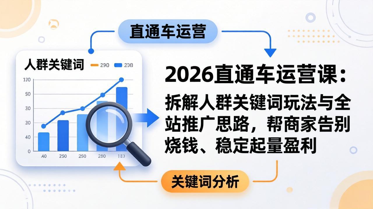 2026直通车运营课：拆解人群关键词玩法与全站推广思路，帮商家告别烧钱、稳定起量盈利| 副业网