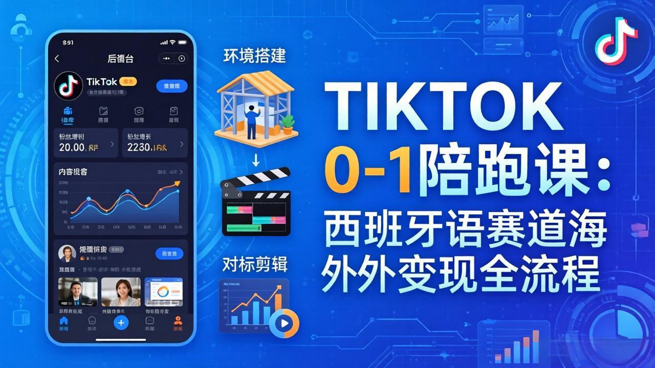 TIKTOK 0-1 陪跑课：从环境搭建到刷对标剪辑，西班牙语赛道海外变现全流程| 副业网