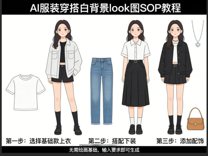 AI服装穿搭白背景look图SOP教程，不用会画画，提几句具体要求，AI就能还你一个奇迹| 副业网