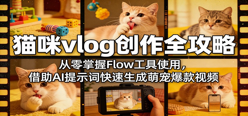 猫咪vlog创作全攻略：从零掌握Flow工具使用，借助AI提示词快速生成萌宠爆款视频| 副业网