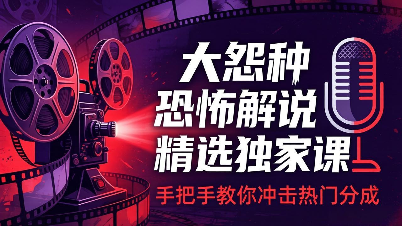 大怨种恐怖解说精选独家课：电影下载+文案配音+片头封面，手把手教你冲击热门分成| 副业网