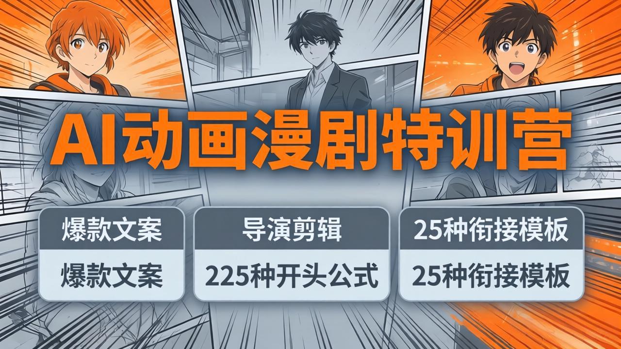 AI动画漫剧特训营：爆款文案+导演剪辑：225种开头公式+25种衔接模板，两小时剪电影级大片| 副业网