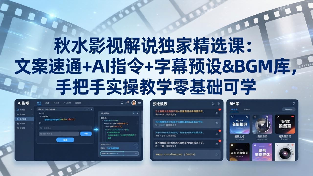 秋水影视解说独家精选课：文案速通+AI指令+字幕预设+BGM库，手把手实操教学零基础可学| 网创圈