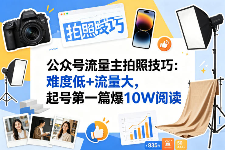 公众号流量主之拍照技巧赛道，难度低+流量大，起号第一篇就爆了10w阅读| 网创圈