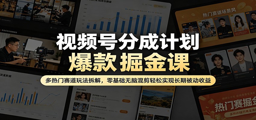 视频号分成计划爆款掘金课：多热门赛道玩法拆解，零基础无脑混剪轻松实现长期被动收益| 网创圈