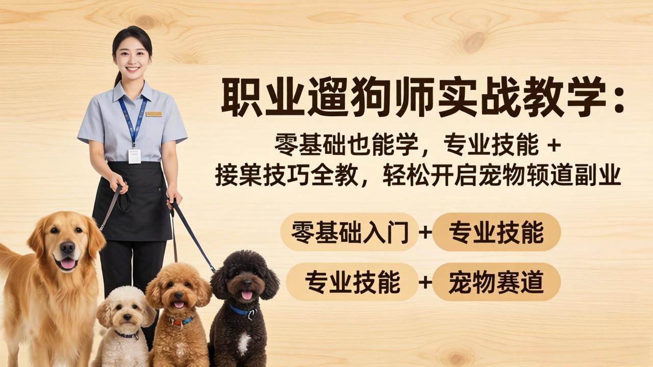 职业遛狗师实战教学：零基础也能学，专业技能 + 接单技巧全教，轻松开启宠物赛道副业| 网创圈