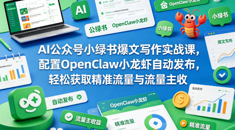 AI公众号小绿书爆文写作实战课，配置OpenClaw小龙虾自动发布，轻松获取精准流量与流量主收益| 网创圈