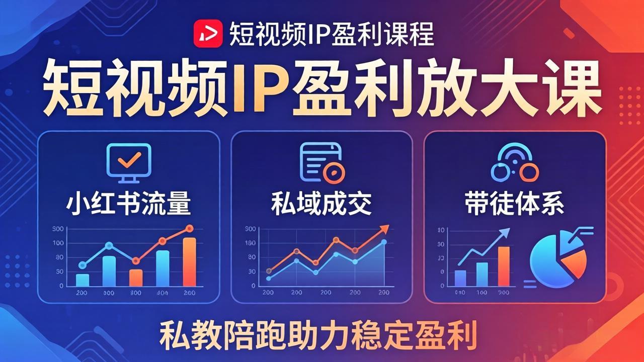 短视频IP盈利放大课：小红书流量+私域成交+带徒体系，私教陪跑助力稳定盈利| 网创圈