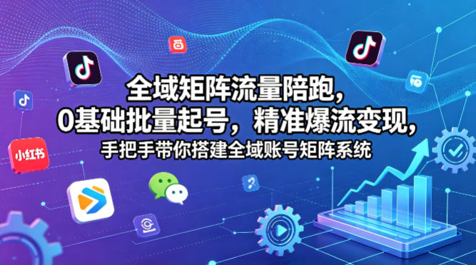 全域矩阵流量陪跑，0基础批量起号，精准爆流变现，手把手带你搭建全域账号矩阵系统| 网创圈