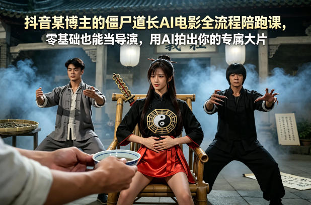 抖音某博主的僵尸道长AI电影全流程陪跑课，零基础也能当导演，用AI拍出你的专属大片| 网创圈