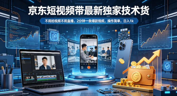京东短视频带货最新独家技术，不用拍视频不用直播，2分钟一条爆款视频，操作简单，日入1k+【揭秘】| 网创圈