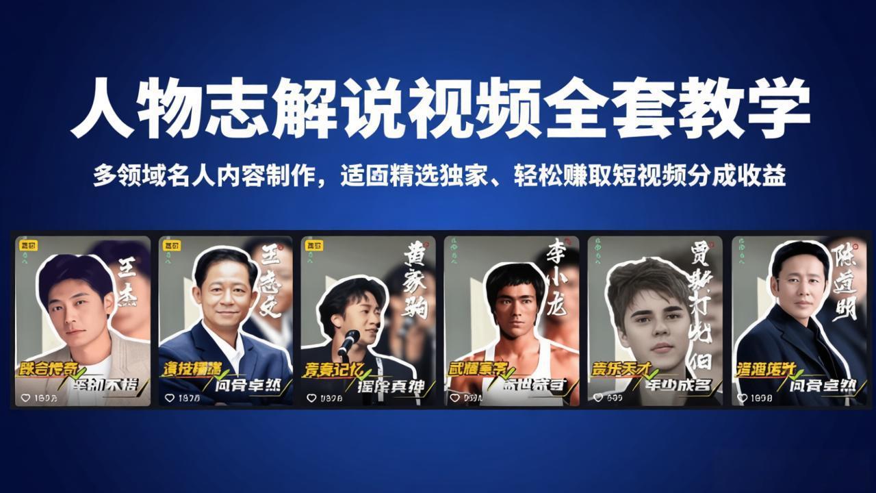 人物志解说视频全套教学，多领域名人内容制作，适配精选独家，轻松赚取短视频分成收益| 网创圈