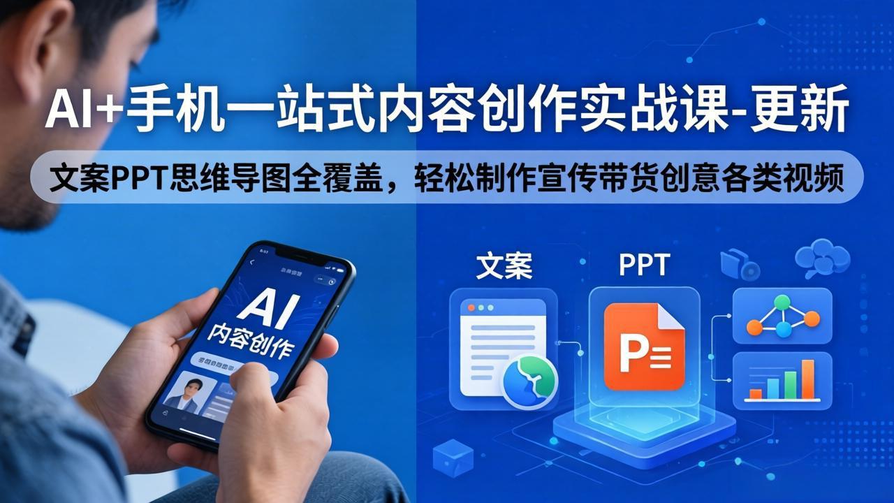 AI+手机一站式内容创作实战课-更新，文案PPT思维导图全覆盖，轻松制作宣传带货创意各类视频| 网创圈